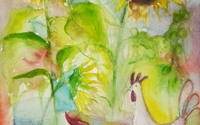 sunflowers and chickens