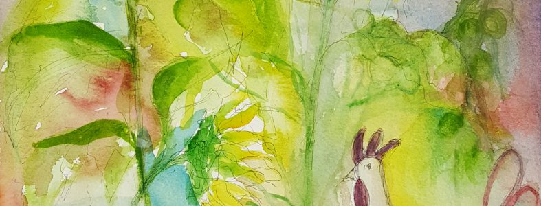 sunflowers and chickens